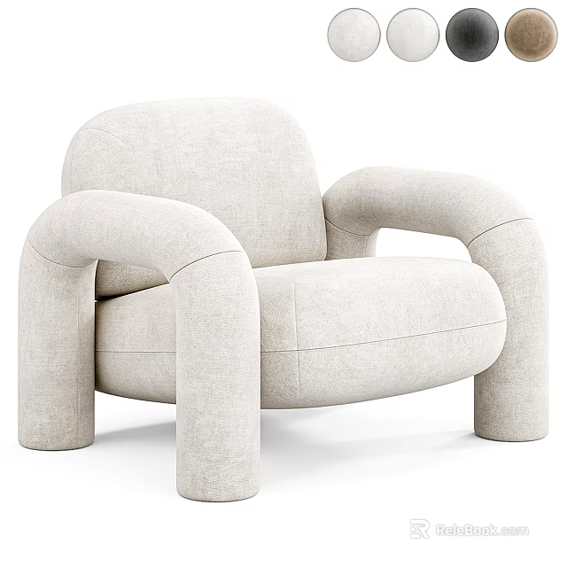 Beige Upholstered Leisure Chair With Rounded Armrests And Plush Seat Design 3d model 