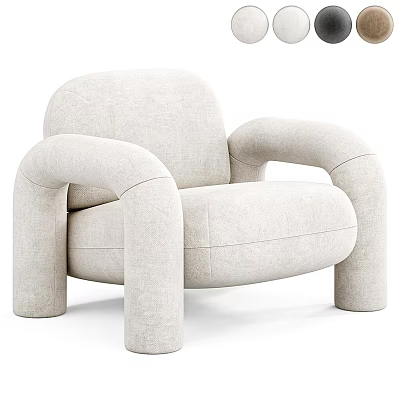 Beige Upholstered Leisure Chair With Rounded Armrests And Plush Seat Design 3d model