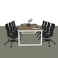 Modern Conference Table With Wooden Top White Legs Black Office Chairs Notebook And Plant