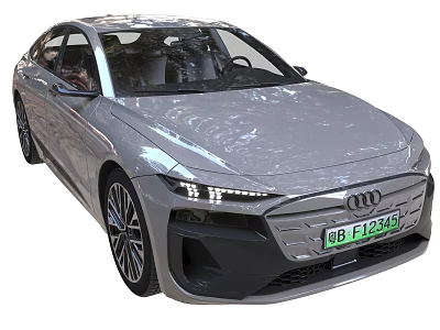 Audi Silver Electric Sedan With LED Headlights And Green License Plate 3d model