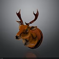 Realistic Orange Deer Head Sculpture with Red Antlers for Interior Decor