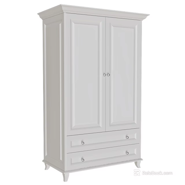Modern White Double Door Wardrobe With Drawers And Storage Furniture Design 3d model 