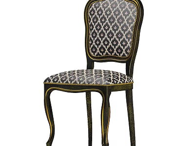 Traditional Dining Chair With Diamond Pattern Upholstery Dark Frame Gold Accents And Curved Legs 3d model