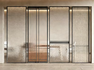 Modern Interior Glass Room Dividers With Metal Frames And Textured Panels 3d model