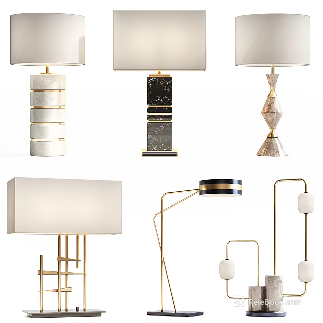 Elegant Modern Table Lamps With Marble Bases And Geometric Metal Frames 3d model