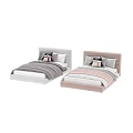 Soft Upholstered Single Bed with Pink Gray Bedding and Decorative Pillows 3d model