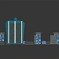 Cartoon Cityscape With Tall Glass Tower Dome Surrounding Buildings Green Plants And Reflective Ground