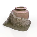 Ancient Clay Sculpture With Textured Surface And Broken Design On Stone Base 3d model