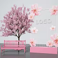 Cherry Blossom Tree Photo Spot With Pink Bench And Decorative Panel Flowers
