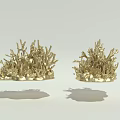 Two Golden Plant Sculptures Suspended On Light Background With Shadows