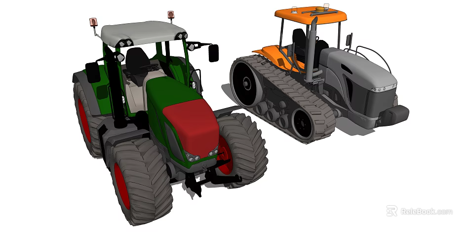 Utility Vehicles Tractors Featuring Green Red Orange Gray Colors And Different Wheel Designs 3d model 