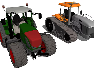 Utility Vehicles Tractors Featuring Green Red Orange Gray Colors And Different Wheel Designs 3d model