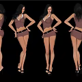 Woman From Behind In Sleeveless Top Shorts With Long Black Hair And High Heels