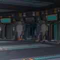 Futuristic Sci-Fi Interior Scene With Metallic Walls Glowing Panels Tech Inspired Doors And Geometric Floors
