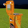 Outdoor Public Facility Orange Trash Bin With Open Lid And Cartoon Eyes