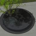 Tranquil Garden Landscape Featuring Circular Water Feature Surrounding Trees And Lush Greenery 3d model