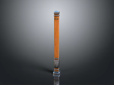 Decorative Wooden Column With Carved Details And Metal Top And Base 3d model