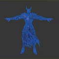 Man in Purple Armor with Horns Red Tattered Cape and Purple Glowing Hands
