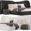 Modern Bed With Upholstered Headboard Gray Brown Colors Bedside Table And White Pillows