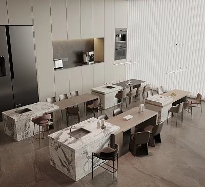 Modern Dining Table Set With Marble Countertop And Sleek Chairs In Open Space 3d model