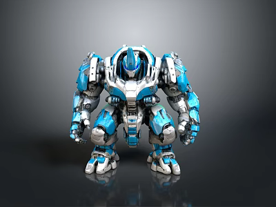 Game Movie Character Blue White Mech Robot With Mechanical Armor And Sci Fi Design 3d model