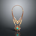Layered Brown Cord Necklace With Beads Feather Accents And Central Turquoise Stone