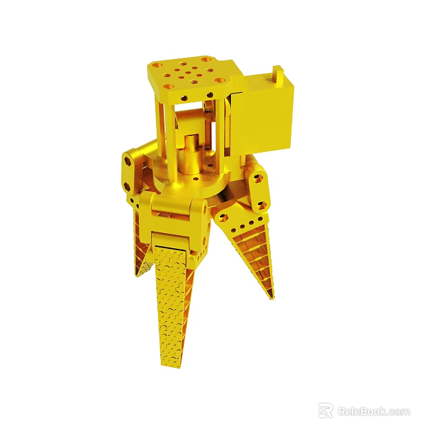 Gold Industrial Mechanical Component With Brackets Holes And Connecting Structures 3d model