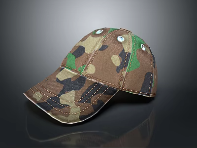 Camouflage Hat Featuring Brown Green Black Camo Pattern And Stitched Seams Design 3d model