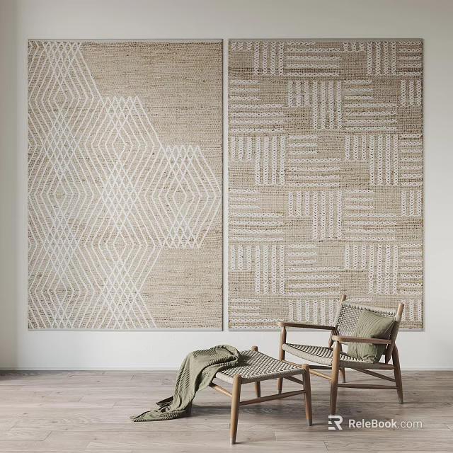 Geometric Pattern Square Rugs Decorate Minimalist Living Room With Chairs 3d model 