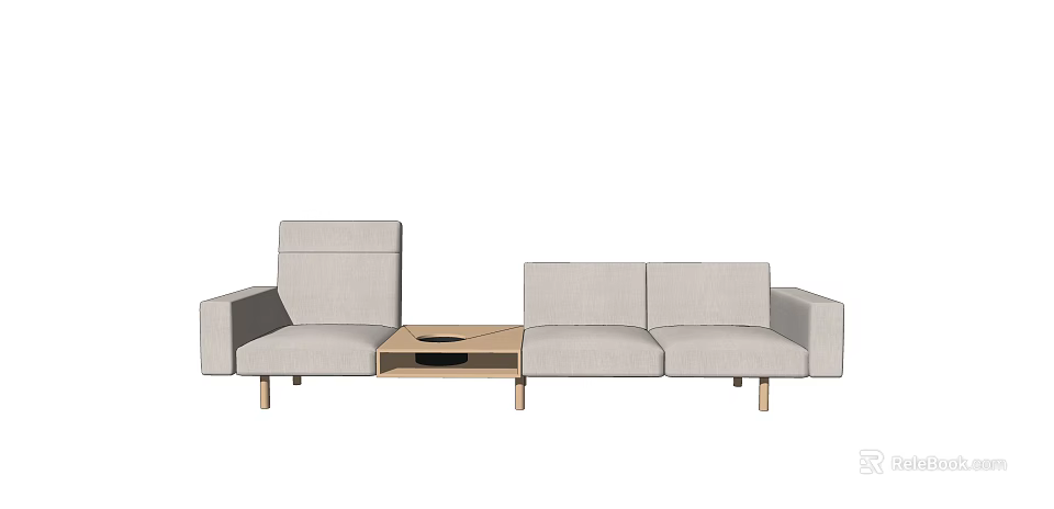 Modern Light Gray Multi Person Sofa With Wooden Coffee Table And Black Tray 3d model
