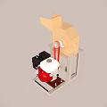 Industrial Processing Machine With Red White Engine And Beige Structure On Stand