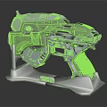Futuristic Sci Fi Weapon With Metallic Intricate Design And Display Stand 3d model