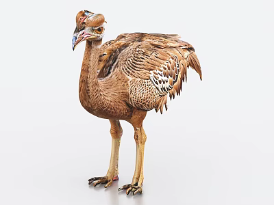 Realistic Ostrich Model With Brown Feathers And Long Legs Standing Isolated On White Background 3d model