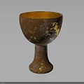 Decorative Rusted Ceramic Goblet With Golden Spots And Orange Interior On Dark Background 3d model