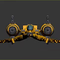 Yellow Futuristic Spaceship Model With Blue Accents And Dual Engines