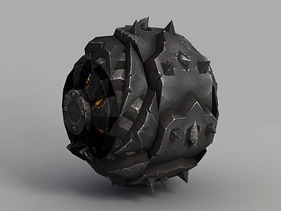 Tech Exhibition Hall Featuring Black Spiked Metal Sphere With Intricate Mechanical Details 3d model