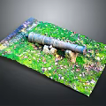 Ancient Cannon On Green Grass Field With Stones And Fallen Leaves