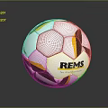 REMS Branded Soccer Ball With White Yellow Black Stripes And Design