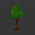Colorful Cartoon Tree Scene With Green Leaves Red Apples And Brown Trunk