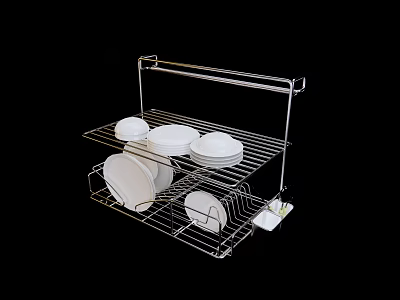 Kitchen Cabinet Featuring Double Layer Metal Wire Rack For Storing Plates And Bowls 3d model
