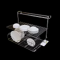 Kitchen Cabinet Featuring Double Layer Metal Wire Rack For Storing Plates And Bowls