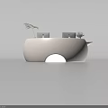 Modern White Curved Reception Desks With Computer Monitors And Small Plants 3d model