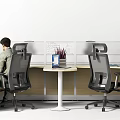 Modern Office Cubicles With Multiple Desks Computer Monitors And Office Chairs 3d model