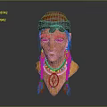 Traditional Woman Head Sculpture With Turban Large Green Earrings And Feather Necklace