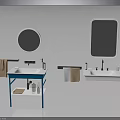 Modern Bathroom Furniture Set With Blue Frame Vanity White Sink Mirrors And Towel Racks
