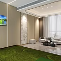 Indoor Golf Simulator Leisure Area With Large Screen And Green Turf 3d model