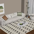 Stylish Living Room Interior With White Sofa Colorful Cushions And Geometric Pattern Rug