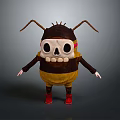Cute Cartoon Bug Character With Skull Face Yellow Brown Body And Red Shoes