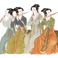 Classical Chinese Women In Traditional Costumes With Various Elegant Poses And Attire