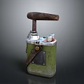 Vintage Green Mechanical Tool With Wooden Handle Metal Body And Leather Strap
